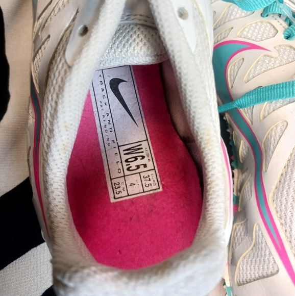 NIKE RIVAL Sprint Running Cleats Shoes  S6.5 Wht/ BRT Turquoise-Pink - Picture 6 of 6